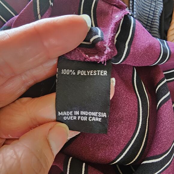 By & By Maroon and Black Striped Button up Roll Tab Sleeves Size XS - Picture 6 of 6